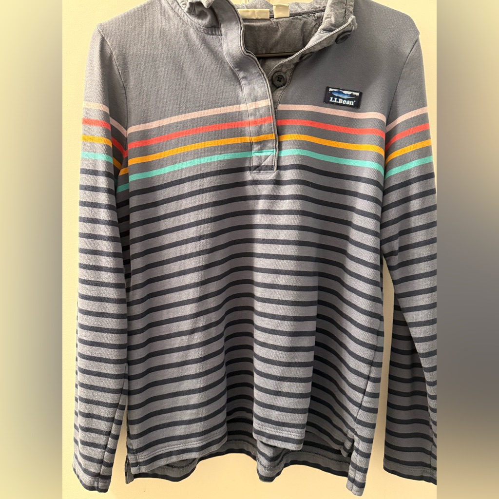 L.L. Bean Striped Quarter Zip Pullover Size M Blue With Multicolor Stripes